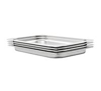 vidaXL 4x Gastronorm Containers GN 1/1 - Stainless Steel Stackable Tray Pan - 530 x 325 x 40 mm - Set of 4 Silver Pans for Restaurants, Hotels, Parties, and Home Use