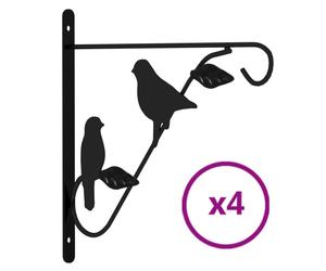 vidaXL 4x Hanging Basket Brackets Black Steel Planter Garden Plant Pot Hook