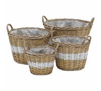 vidaXL 4x Raised Bed Wicker with PE Lining Real Rattan Plant Flower Basket Bin v
