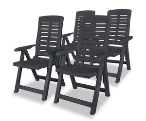 vidaXL 4x Reclining Garden Chairs 60x61x108cm Plastic Anthracite Foldable Seat