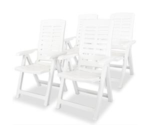 vidaXL 4x Reclining Garden Chairs 60x61x108cm Plastic White Foldable Seats