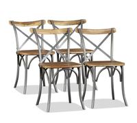 vidaXL Dining Chairs 4 pcs Solid Mango Wood and Steel Cross Back