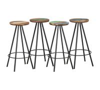 vidaXL 4x Solid Reclaimed Wood and Steel Bar Stools Kitchen Dining Chair Seat vi