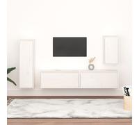 vidaXL 4x Solid Wood Pine TV Cabinets White Wooden Hanging Wall Shelf TV Stand