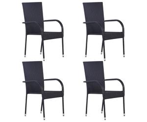 vidaXL 4x Stackable Outdoor Chairs Poly Rattan Black Patio Garden Dining Seats