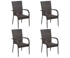 vidaXL 4x Stackable Outdoor Chairs Poly Rattan Brown Patio Garden Dining Seats
