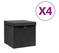 vidaXL 4x Storage Boxes with Covers Black Organiser Chest Basket Container