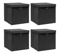 vidaXL 4x Storage Boxes with Lid Black Foldable Fabric Organiser Chest bin