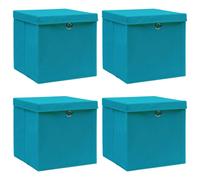 vidaXL 4x Storage Boxes with Lids Baby Blue Fabric Garden Chests Organisers