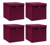 vidaXL 4x Storage Boxes with Lids Dark Red Fabric Foldable Chests Organisers