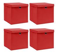 vidaXL 4x Storage Boxes with Lids Red Fabric Garden Chests Cases Organisers