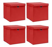 vidaXL 4x Storage Boxes with Lids Storage Chest Organiser Storage Bin Case Foldable Box for Wardrobe Bedroom Red 32x32x32 cm Fabric