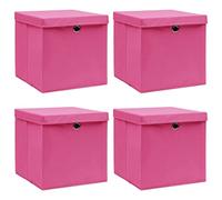 vidaXL 4x Storage Boxes with Lids Storage Chest Organiser Storage Bin Case Foldable Box for Wardrobe Bedroom Pink 32x32x32 cm Fabric