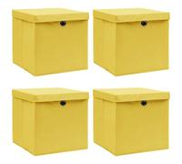 vidaXL 4x Storage Boxes with Lids Yellow Fabric Garden Chests Cases Organisers
