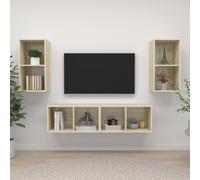 vidaXL 4x Wall Mounted TV Cabinets Sonoma Oak Engineered Wood Stereo Cabinet
