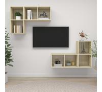 vidaXL 4x Wall Mounted TV Cabinets Sonoma Oak Engineered Wood Stereo Cabinet