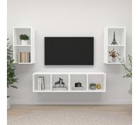 vidaXL 4x Wall Mounted TV Cabinets White Chipboard Hifi Stand Unit Living Room