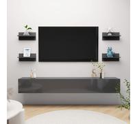 vidaXL 4x Wall Shelves High Gloss Grey Home Wall-Mounted Hanging Display Shelf
