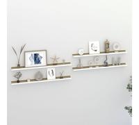 vidaXL 4x Wall Shelves White and Sonoma Oak 100x9x3 cm Hanging Display Racks