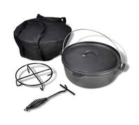 "vidaXL 5.6L Black Dutch Oven with Accessories - Versatile Cast Iron Cookware for Indoor and Outdoor Use"