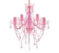 vidaXL 5 Bulbs Pink Crystal Ceiling Light - Artificial Glass Chandelier with Retro Style Design, Curved Acrylic Arms, Sconces and Droplet Beads for Living Room, Bedroom, Dining Room