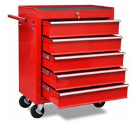 vidaXL 5 Drawers Mechanics Tool Trolley Red Workshop Chest Box Storage Cabinet
