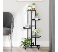 vidaXL 5-Floor Flower Stand with Wheels Black Iron Plant Rack Flower Shelf