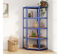 vidaXL 5-layer Corner Shelf Blue Steel&engineered Wood, Blue