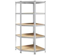 vidaXL 5-Layer Corner Shelf Silver Steel&Engineered Wood garage shelving