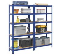 vidaXL 5-Layer Storage Shelves 2 pcs Blue Steel&Engineered Wood