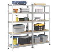 vidaXL 5-Layer Storage Shelves 2 pcs Silver Steel&Engineered Wood
