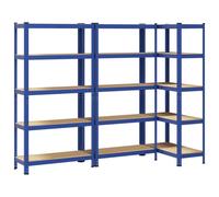 vidaXL 5-Layer Storage Shelves 3 pcs Blue Steel&Engineered Wood