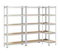 vidaXL 5-Layer Storage Shelves 3 pcs Silver Steel&Engineered Wood