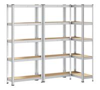 vidaXL 5-Layer Storage Shelves 3 pcs Silver Steel&Engineered Wood