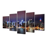 vidaXL - 5-Panel Canvas Wall Print Set Colourful New York Skyline - Wood Frame & Waterproof Canvas - 100 x 50 cm Total Dimensions