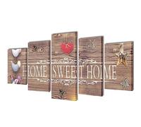 vidaXL 5-Panel Canvas Wall Print Set | Multicolor 'Home Sweet Home' Design | Wood Frame and Waterproof Canvas Material | Diverse Sizes | Ready-to-Hang Wall Art