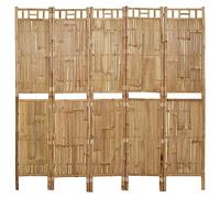 vidaXL 5-Panel Room Divider - Bamboo Privacy Screen, Foldable Partition - 200 x 180 cm, Living room/Dining room/Office Decor - Brown