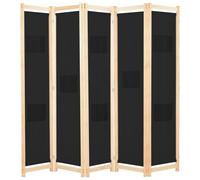 vidaXL 5-Panel Room Divider Black 200x170cm Fabric Privacy Screen Partition