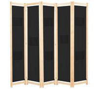 vidaXL 5-Panel Room Divider Black 200x170x4 cm Fabric
