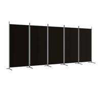 vidaXL 5-Panel Room Divider, Black Polyester Screen, Iron Frame, Foldable 433x180 cm
