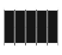 vidaXL 5-Panel Room Divider, Black Iron Frame with Fabric Screens, Flexible Partition/Privacy Screen, Industrial Modern Style, 250x180 cm
