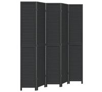 vidaXL 5-Panel Room Divider - Black Solid Paulownia Wood - Elegant Indoor Partition/Privacy Screen for Living Room, Bedroom, Office - 175-180x220 cm