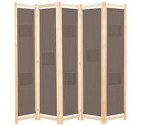 vidaXL 5-Panel Room Divider Brown 200x170cm Fabric Privacy Screen Partition