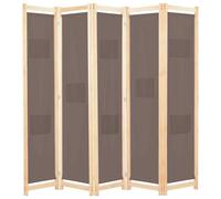 vidaXL 5-Panel Room Divider Brown 200x170x4 cm Fabric NEW