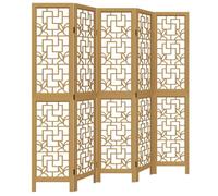 vidaXL 5-Panel Room Divider - Brown Solid Paulownia Wood & Engineered Wood, Folding Privacy Screen for Living Room, Bedroom, Office