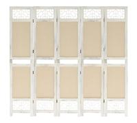 Room Divider 5-Panel Cream White 175x165 cm Paulownia Wood MDF Fabric Folding XL