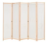 vidaXL 5-Panel Room Divider in Cream, Freestanding Fabric and Solid Wood Partition Screen for Bedroom, Living Room - Privacy and Decorative Solution, Foldable and Easy to Store, 200x170x4 cm
