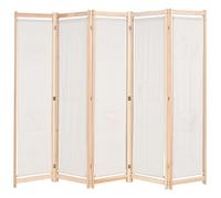 vidaXL 5-Panel Room Divider Cream 200x170cm Fabric Foldable Partition Screen
