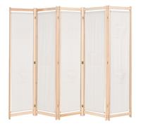 vidaXL 5-Panel Room Divider Cream 200x170x4 cm Fabric