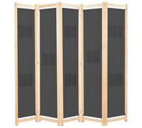 vidaXL 5-Panel Room Divider Grey 200x170cm Fabric Privacy Screen Partition